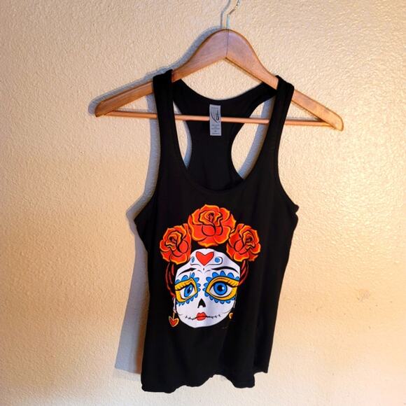 Dia de Los Muertos Tank, Size Small Day of the Dead, Sugar Skull Roses Top NEW - Picture 3 of 5